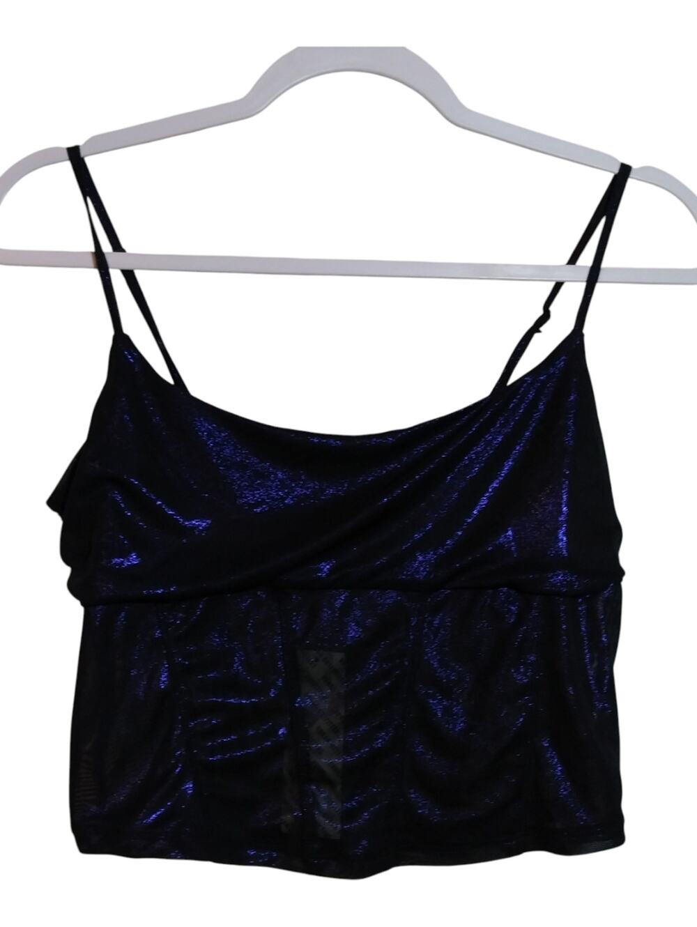 Urban Outfitters Mesh Sheer Shimmer Crop Tank Top Black Iridescent Size L